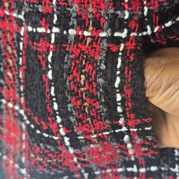 Kasper Plaid Tweed Blazer Jacket Sz 14 Women Red Black Velvet Collar Trim New - Picture 9 of 15